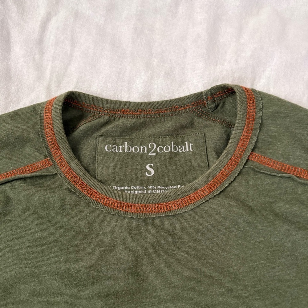 Carbon 2 Cobalt SMALL Men's Green Moss T-shirt organic cotton blend - Picture 2 of 4